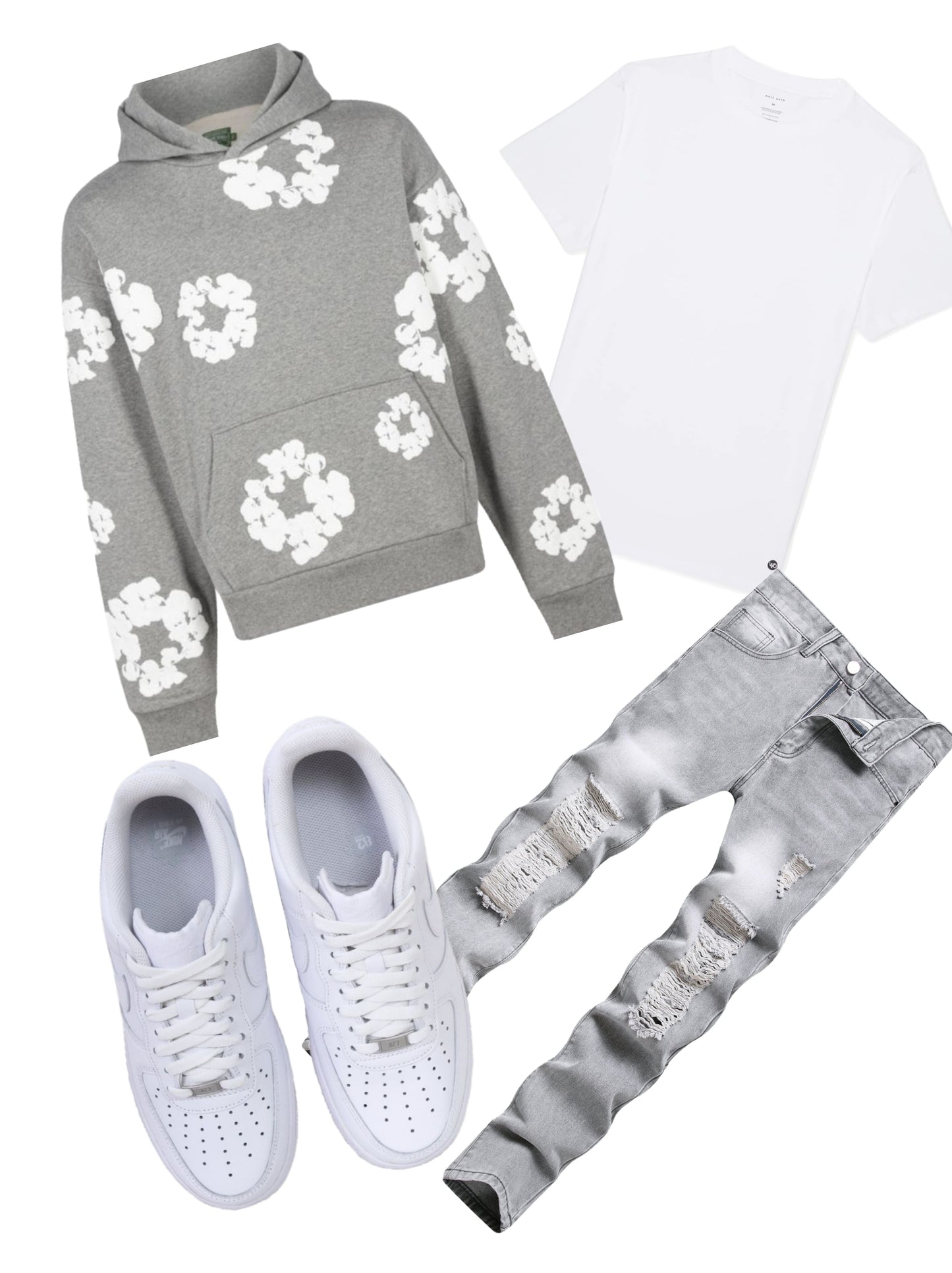 Grey denim tears outfit