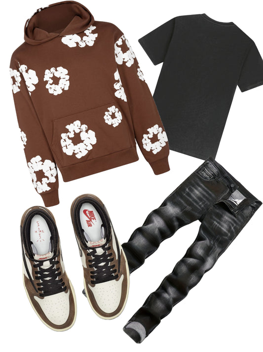 Brown denim tears outfit