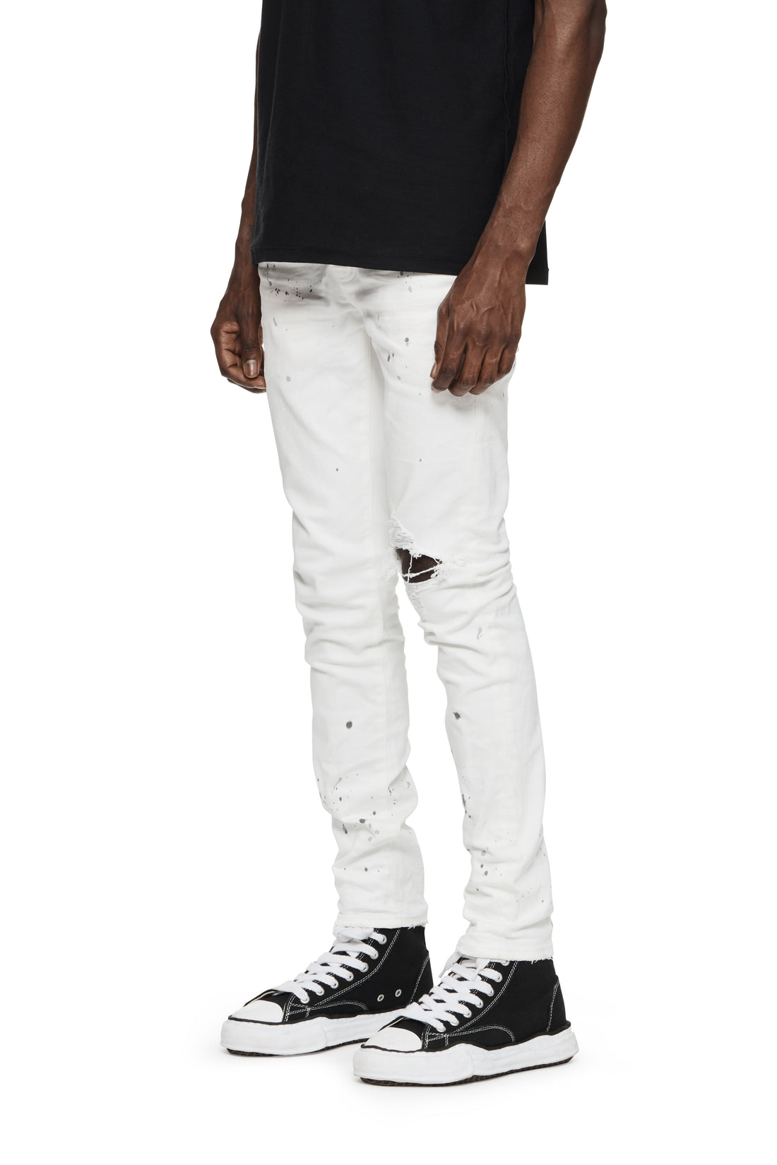 PURPLE BRAND P001 OPTIC WHITE PAINT BLOWOUT JEANS-white