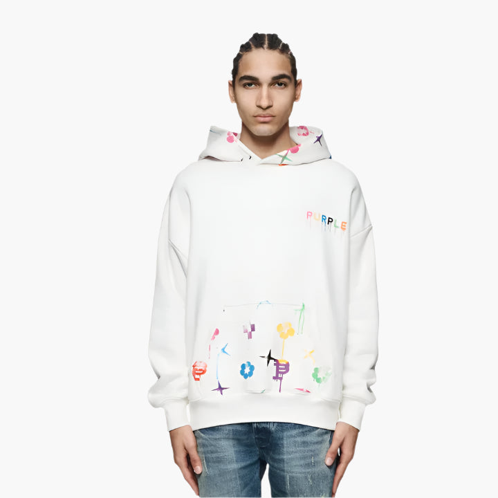 PURPLE BRAND PAINT MONOGRAM HOODIE-white