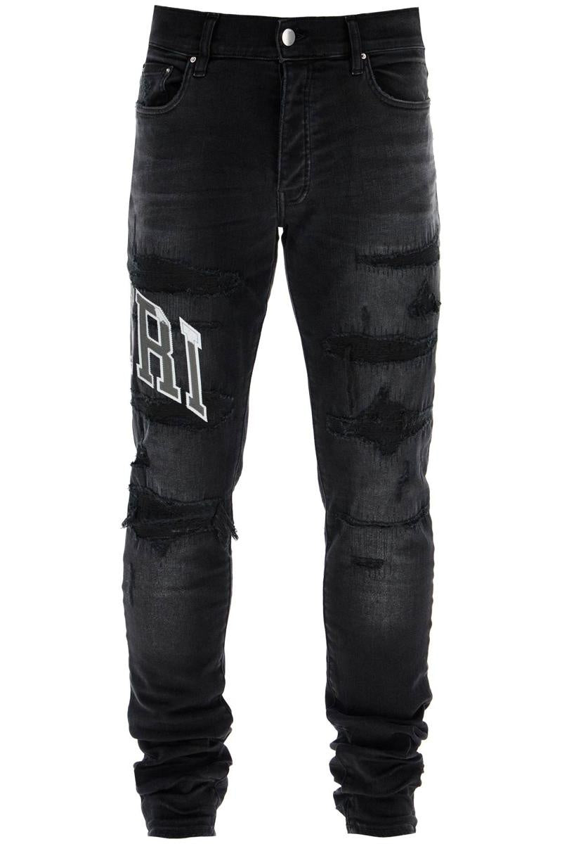 AMIRI VARSITY LOGO REPAIR JEANS-black