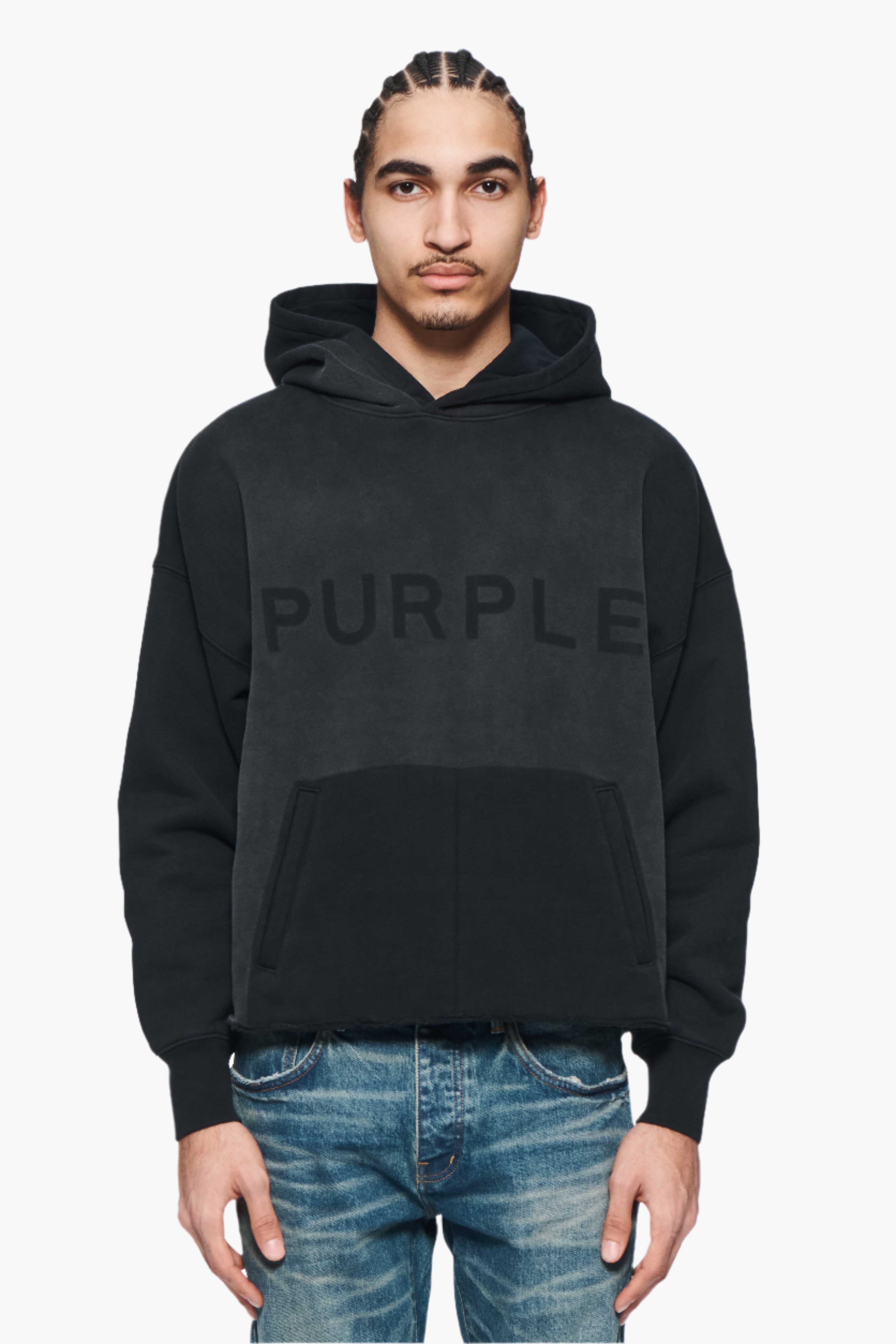 PURPLE BRAND PATCH FADED LOGO HOODIE-black