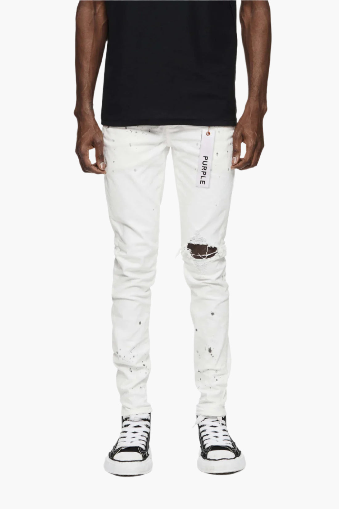 PURPLE BRAND P001 OPTIC WHITE PAINT BLOWOUT JEANS-white