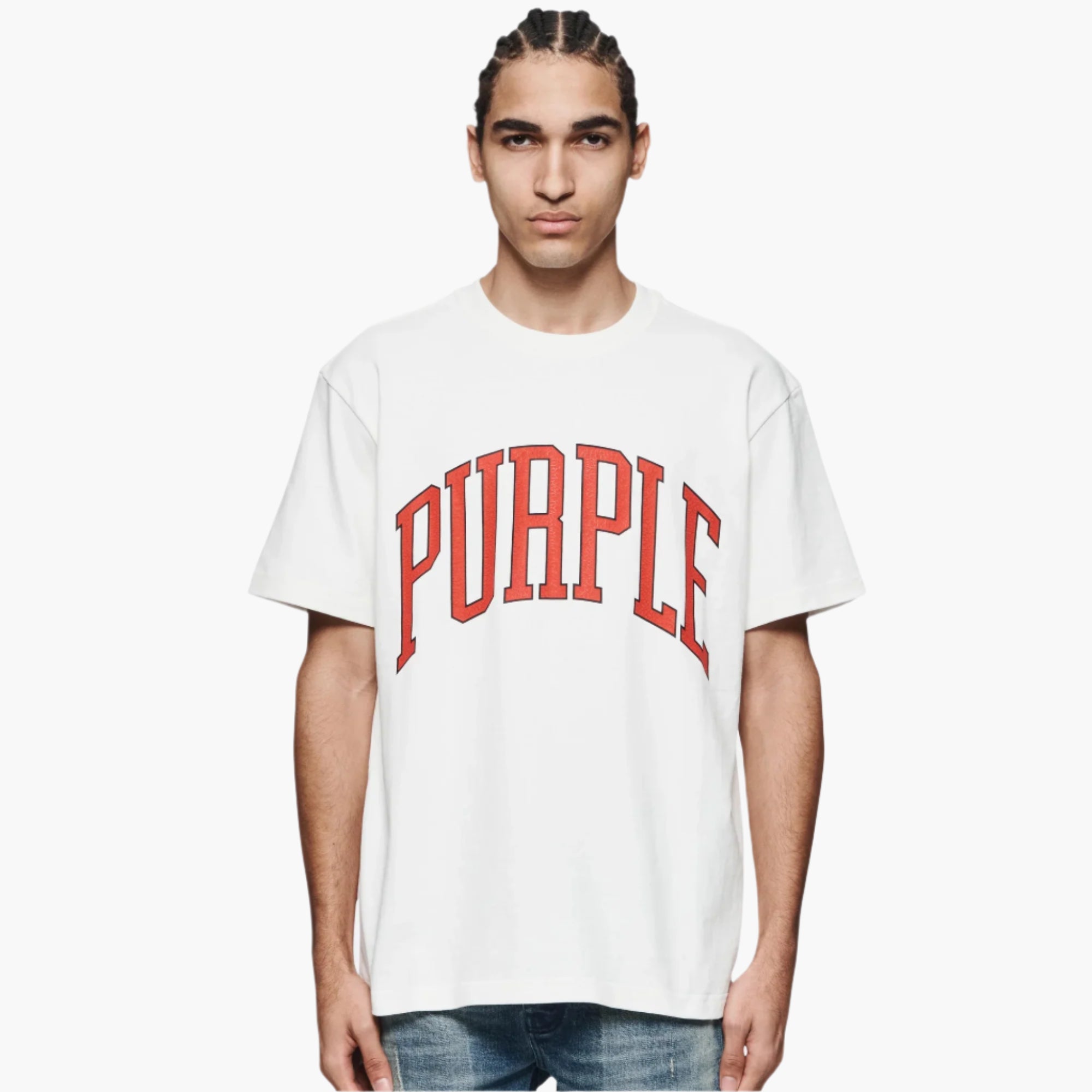 PURPLE BRAND COLLEGIAITE LOGO FLOCKED SHIRT-white