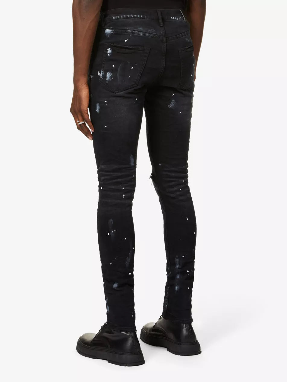 PURPLE BRAND P001 BLACKR RESIN KNEE SLIT JEANS-black