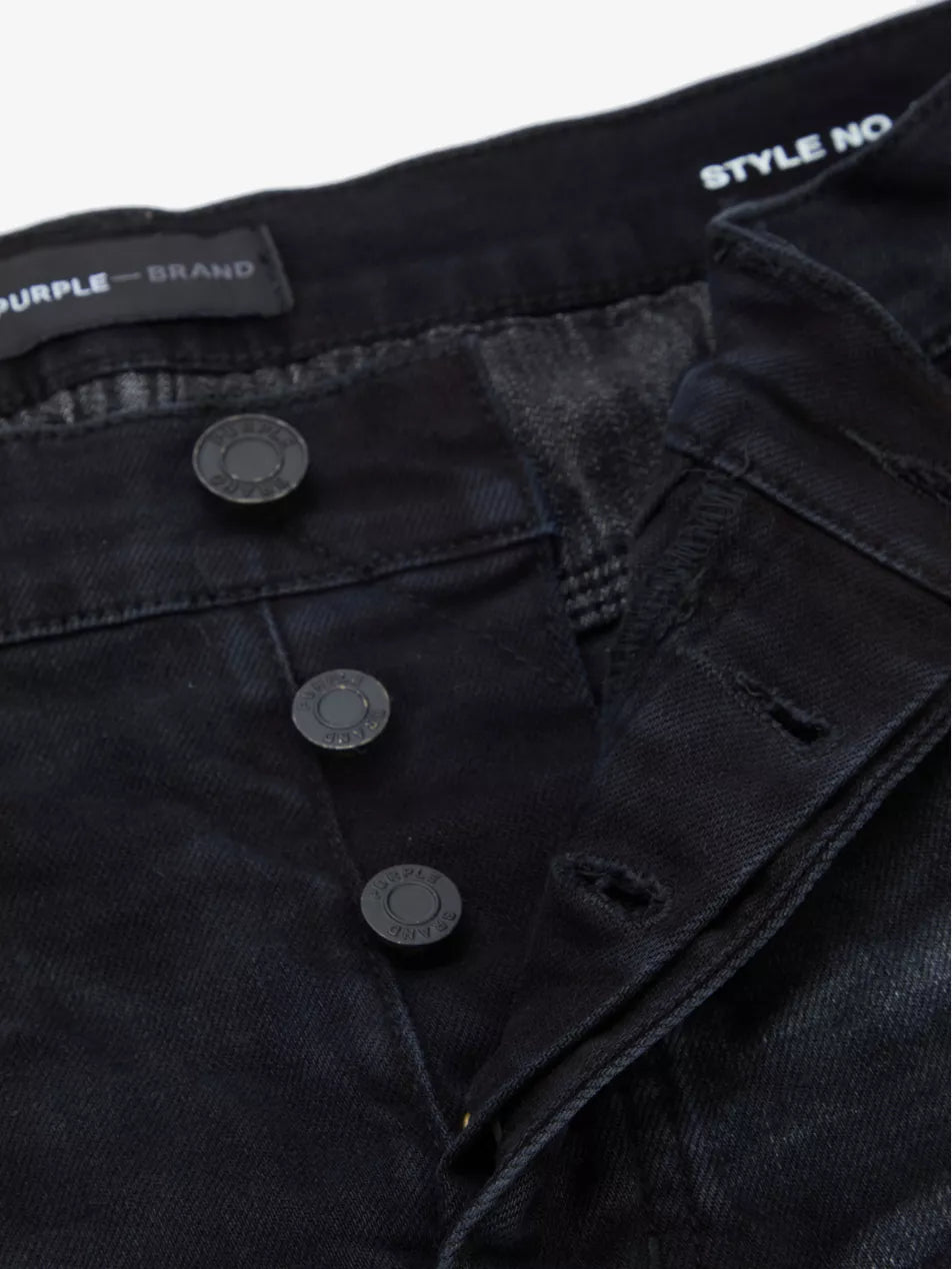 PURPLE BRAND P001 BLACKR RESIN KNEE SLIT JEANS-black
