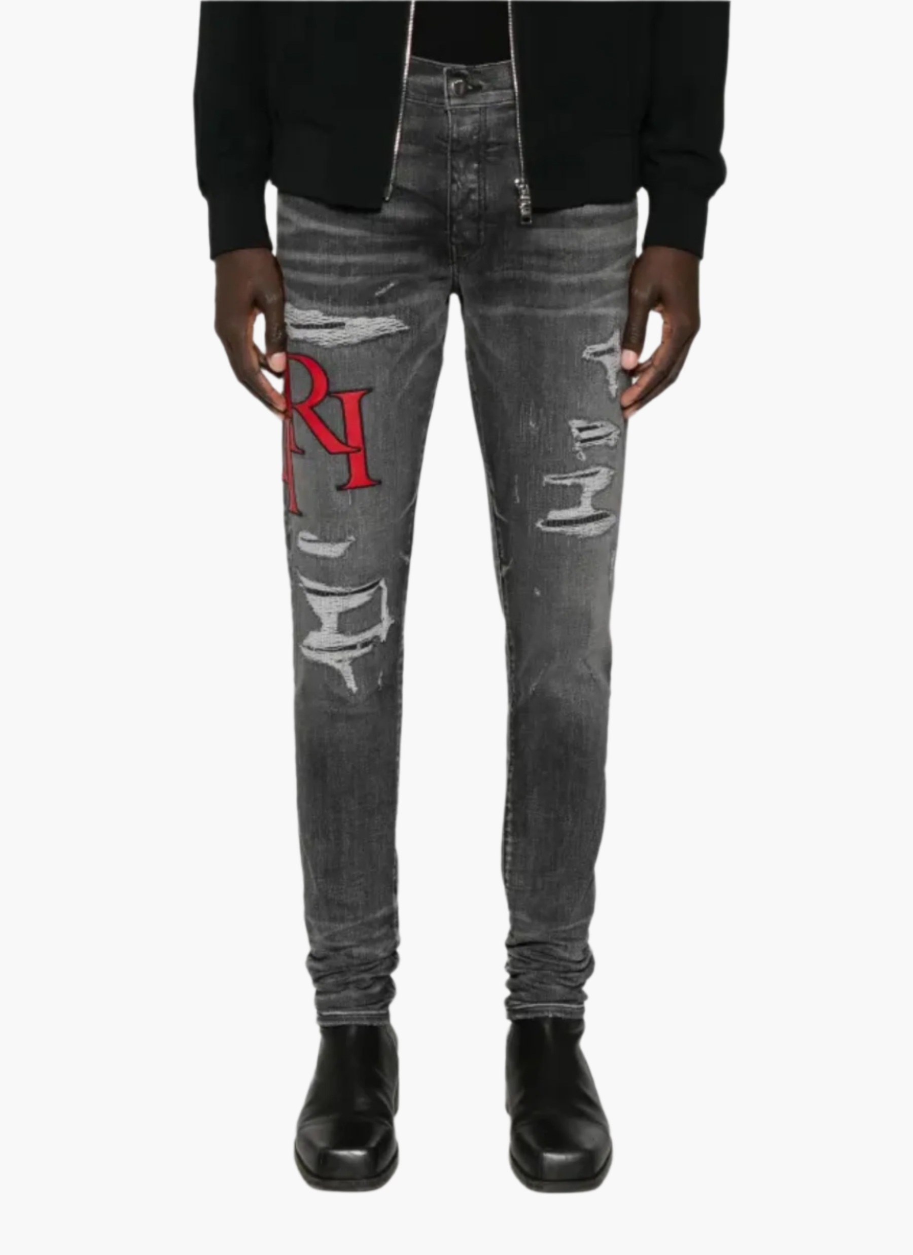 AMIRI STAGGERED LOGO JEANS-BLACK