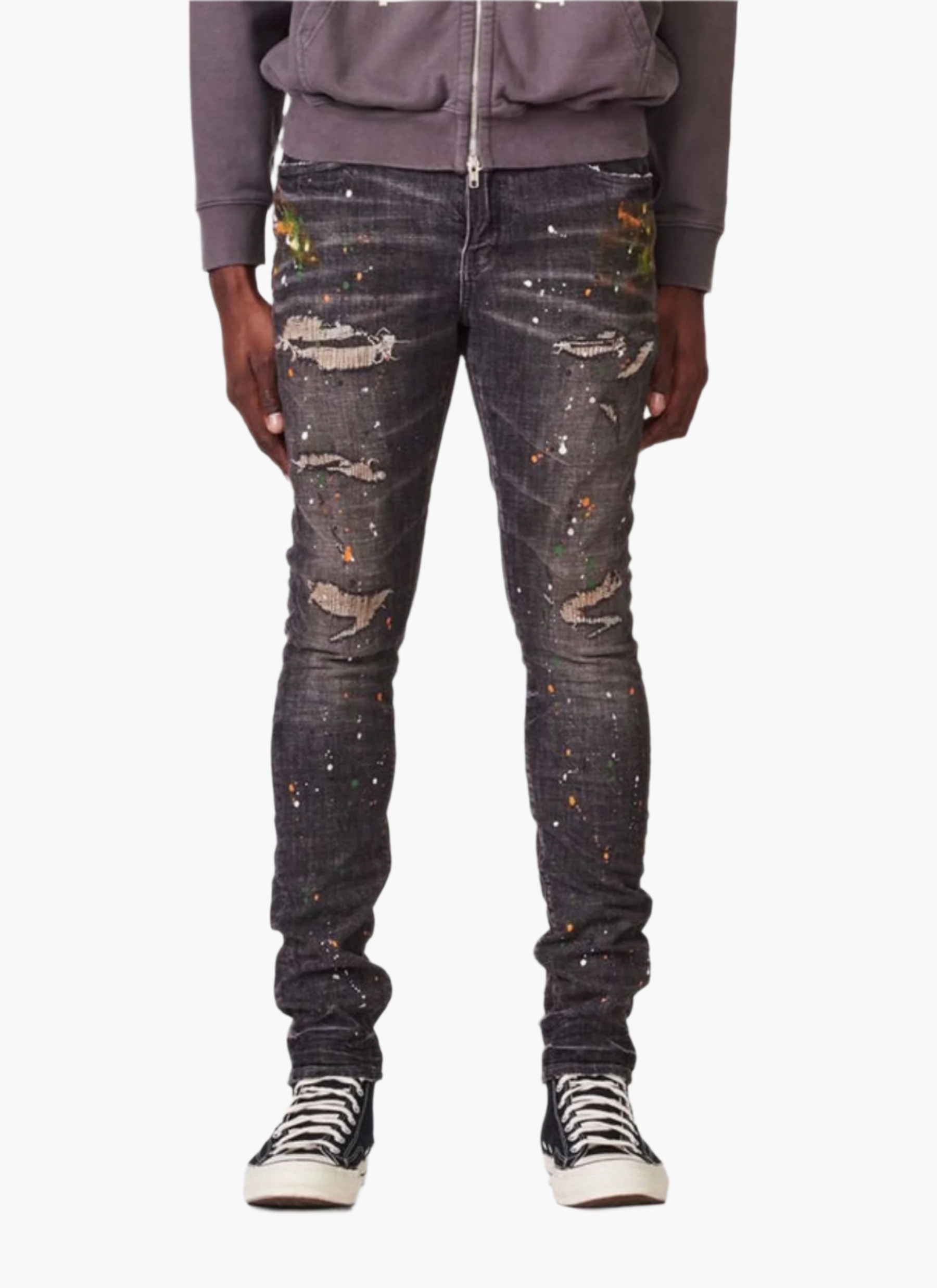 PURPLE BRAND P001  PAINT DISTRESS JEANS-grey