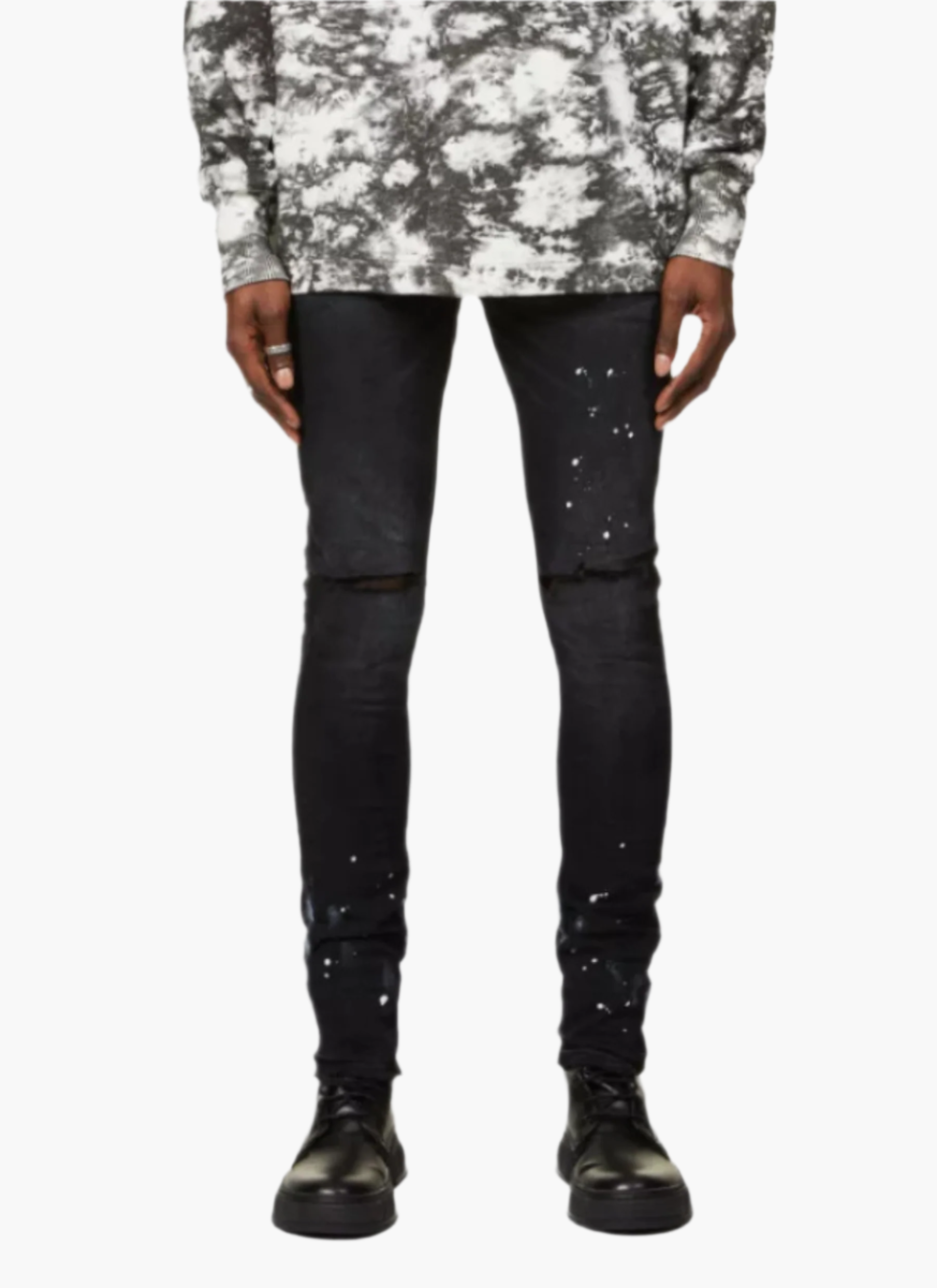 PURPLE BRAND P001 BLACKR RESIN KNEE SLIT JEANS-black