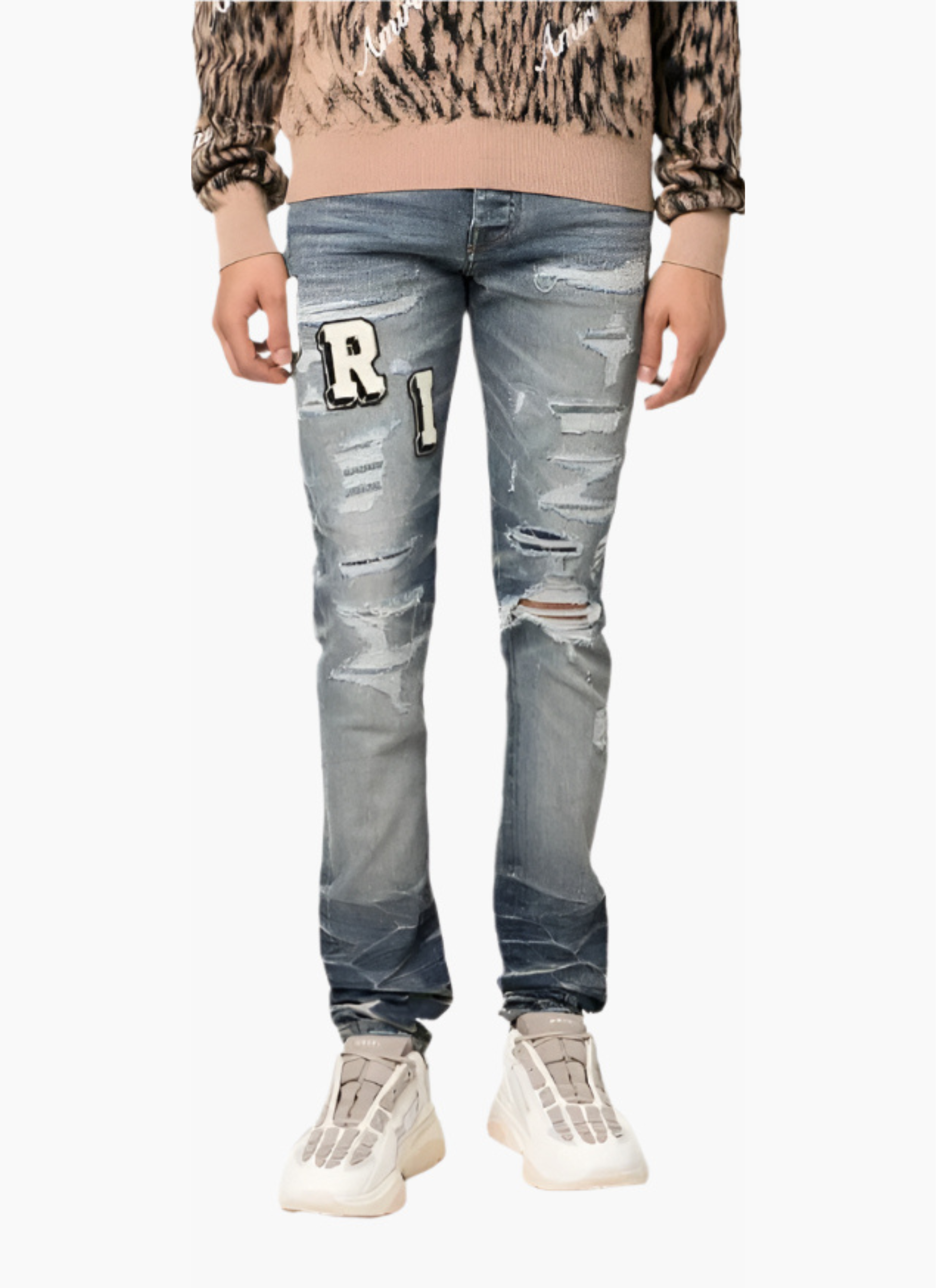 AMIRI APPLIQUÉD LOGO JEANS-blue
