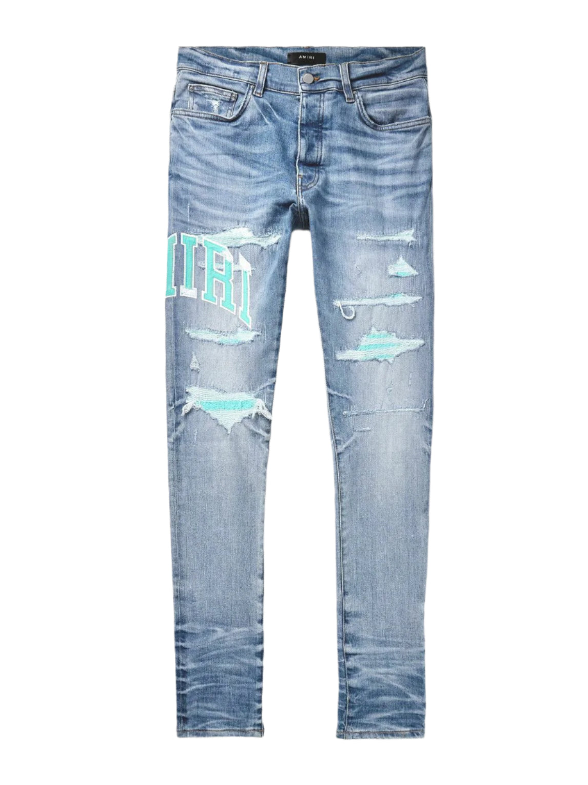 AMIRI APPLIQUÉD LOGO JEANS-cyan