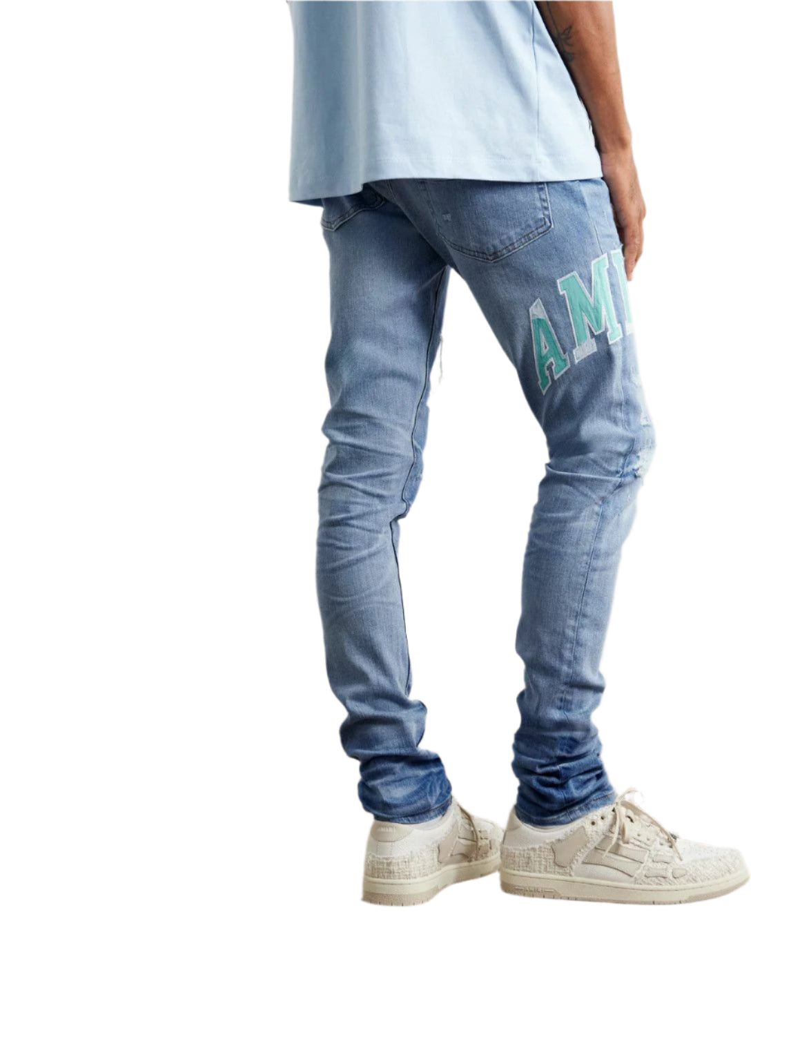 AMIRI APPLIQUÉD LOGO JEANS-cyan