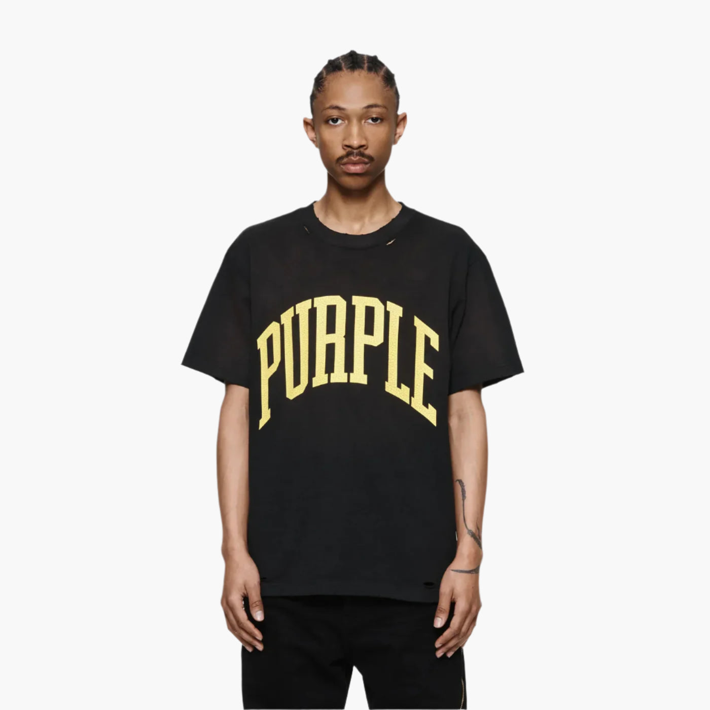 PURPLE BRAND COLLEGIATE LOGO FLOCKED SHIRT-black