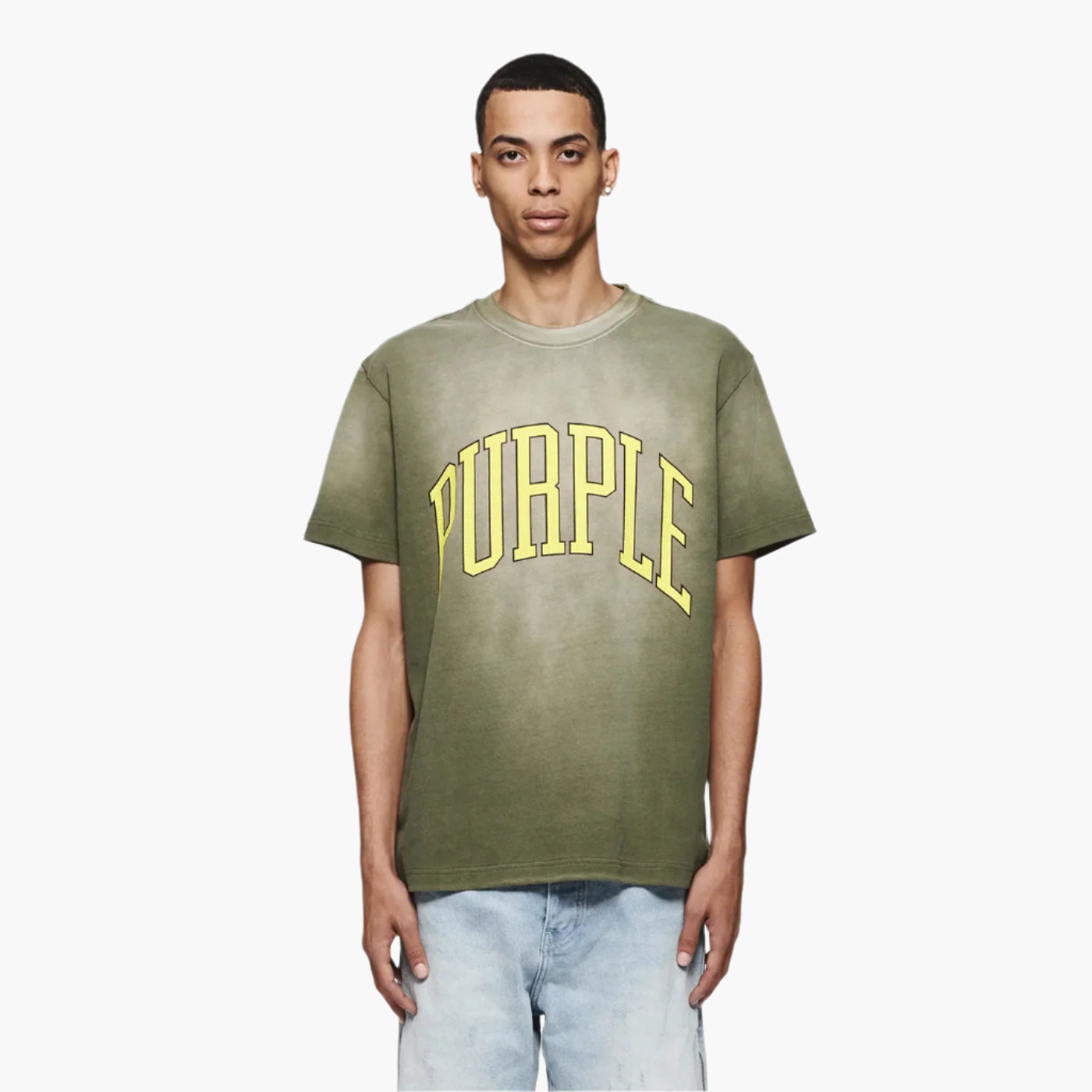 PURPLE BRAND COLLEGIATE LOGO FLOCKED SHIRT-green