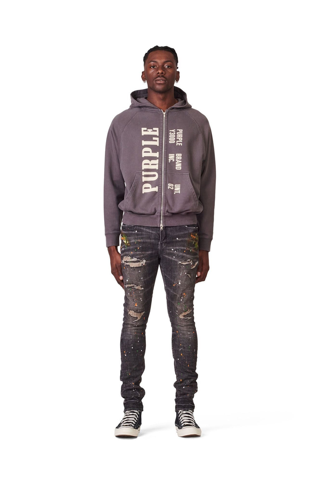 PURPLE BRAND P001  PAINT DISTRESS JEANS-grey