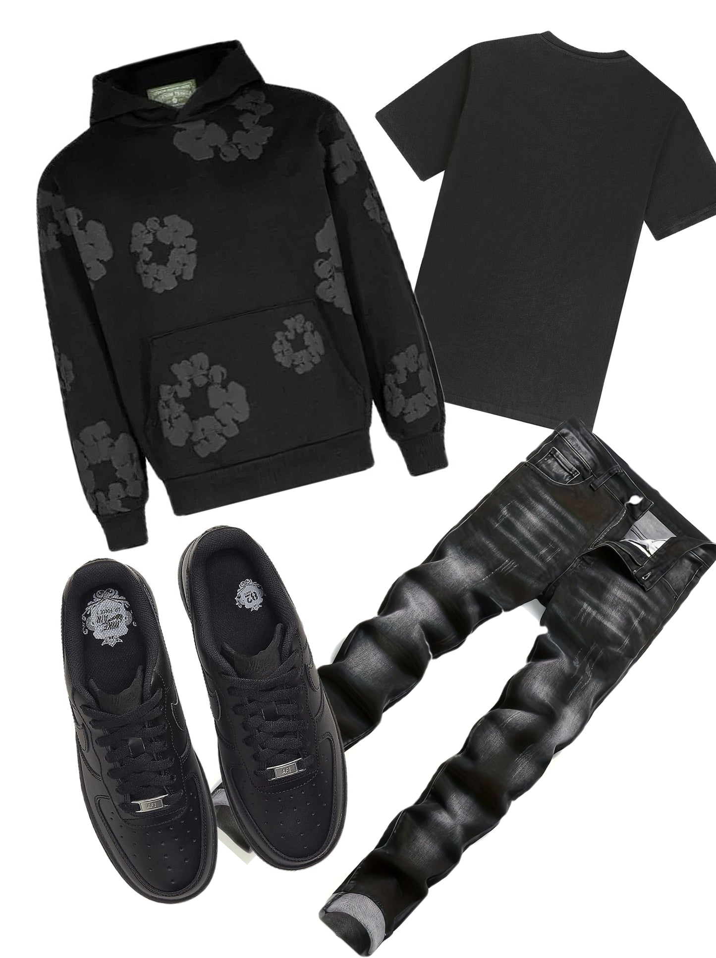 All black denim tears outfit