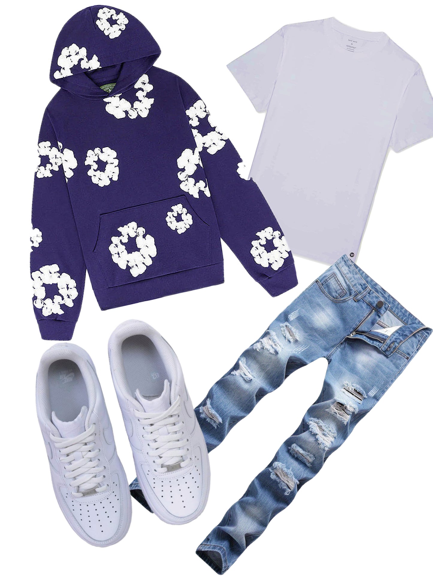 Purple denim tears outfit