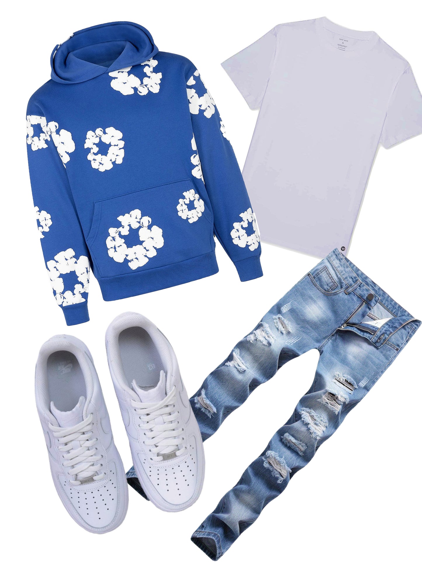 Blue denim tears outfit