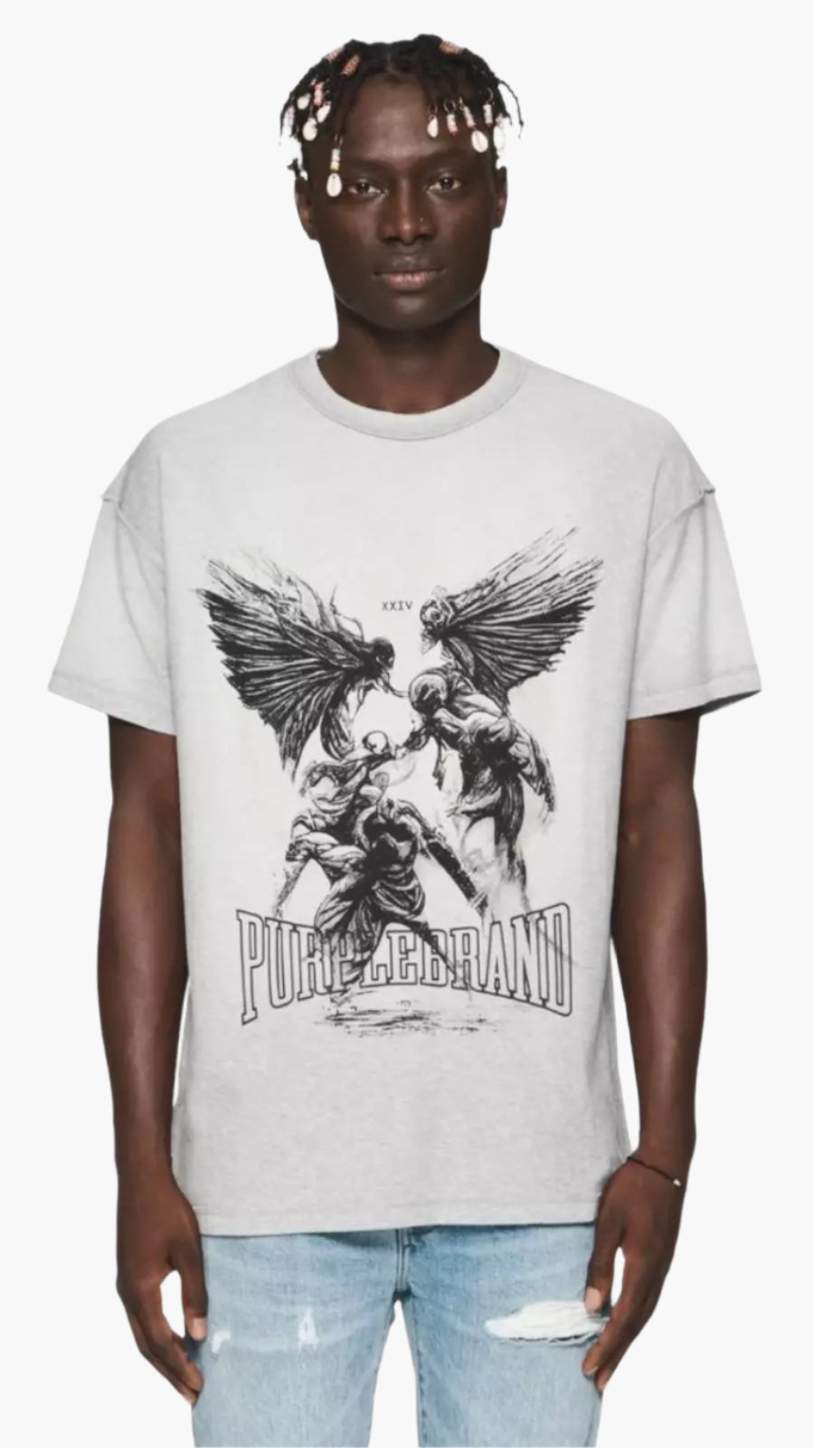 PURPLE BRAND FIGHT PRINT SHIRT-white