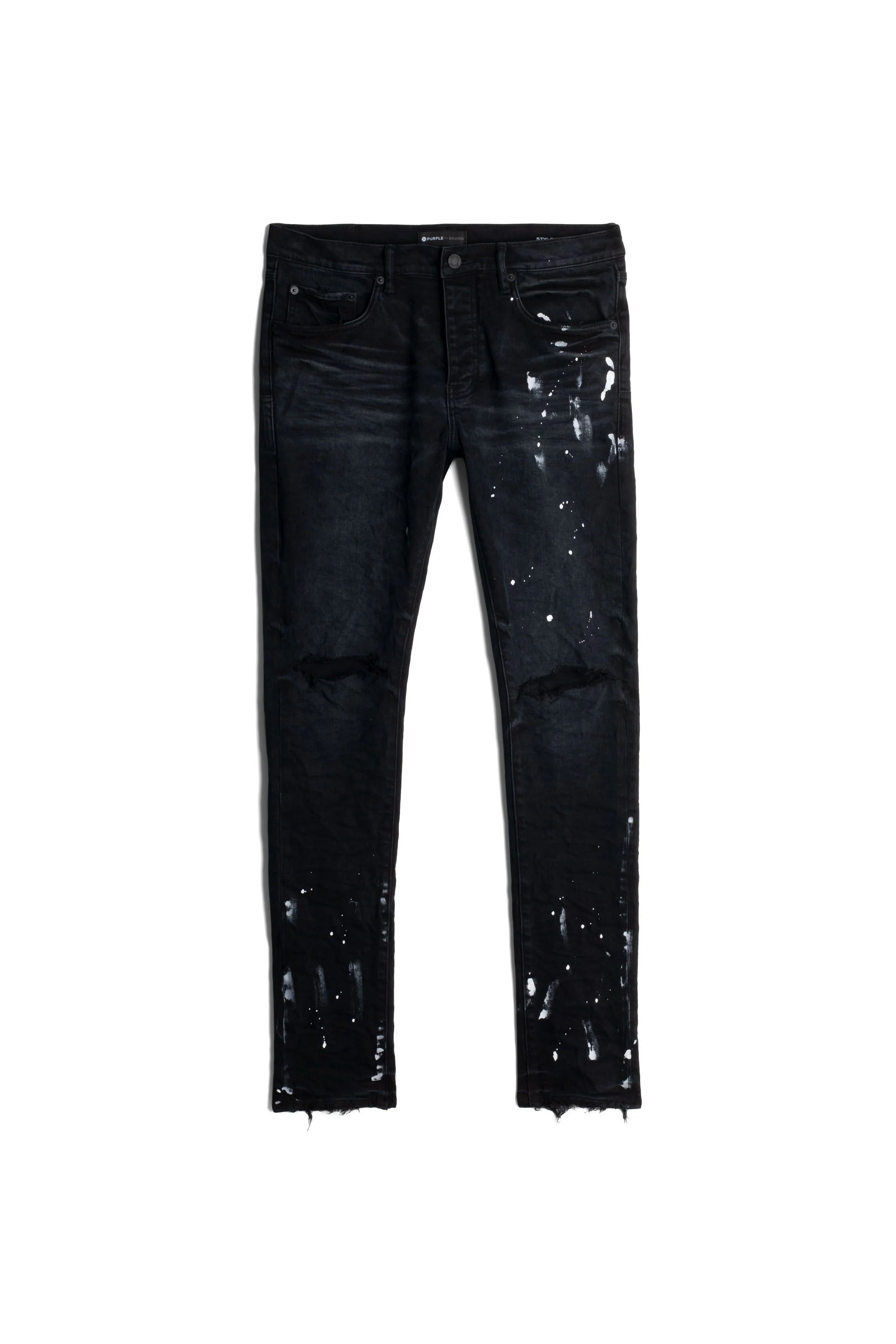PURPLE BRAND P001 BLACKR RESIN KNEE SLIT JEANS-black